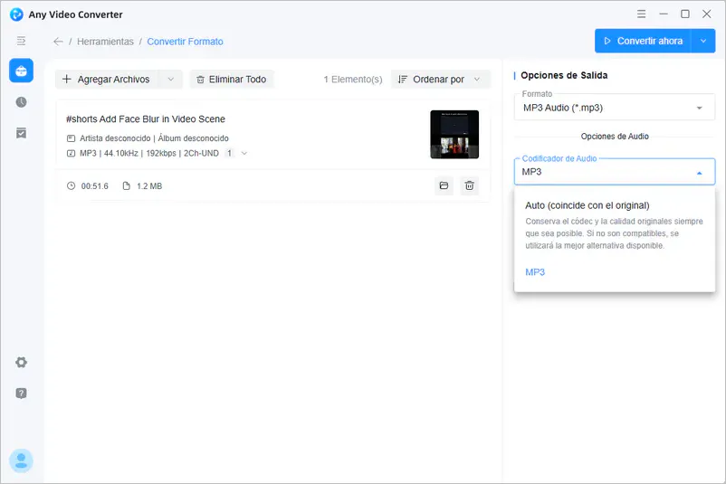 seleccionar el formato MP3