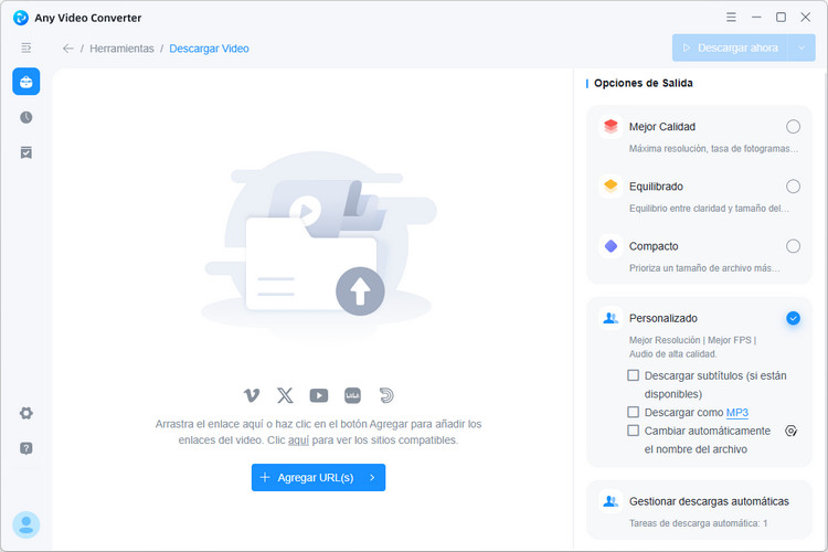 Añadir la URL de un vídeo o audio a Any Video Converter