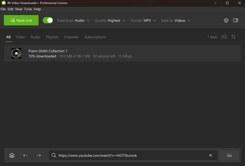 rip audio from youtube with 4k video downloader