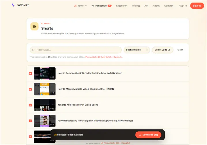 vidpickr browser-based batch youtube downloader