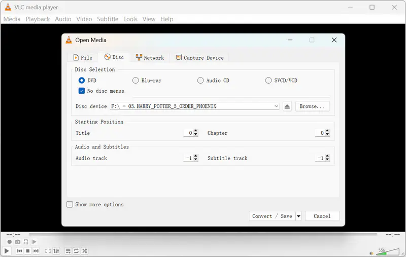 select title, audio track, and subtitle on vlc