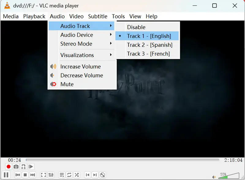 confirm dvd audio track on vlc