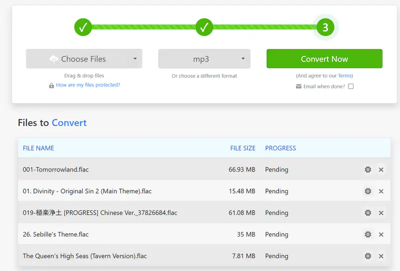 add flac files to zamzar