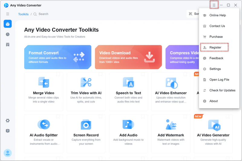 register any video converter