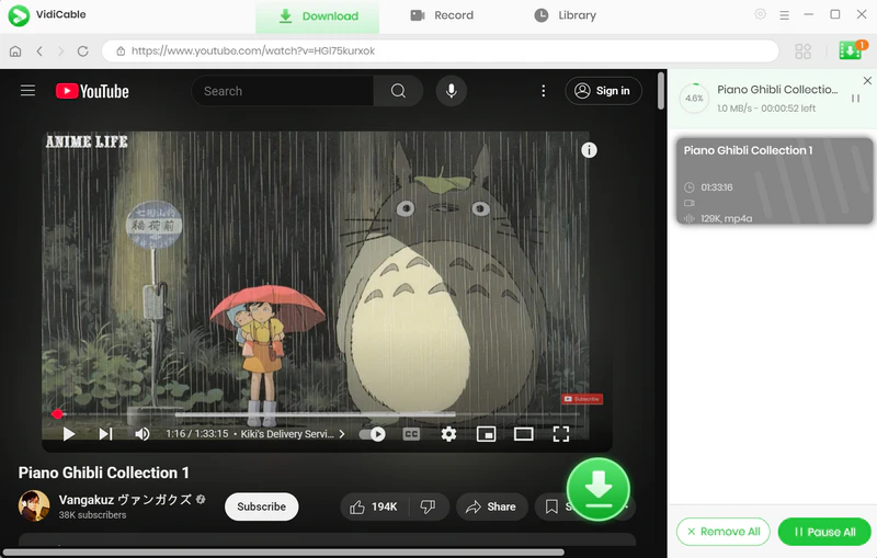 rip audio from youtube with vidicable