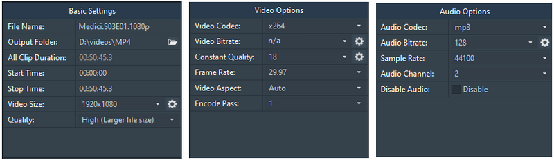 customize the output settings