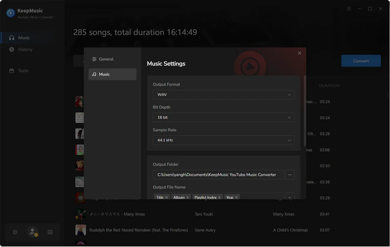 select wav as the output format in keepmusic