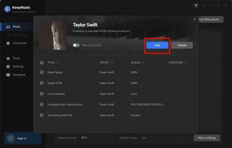 add youtube music