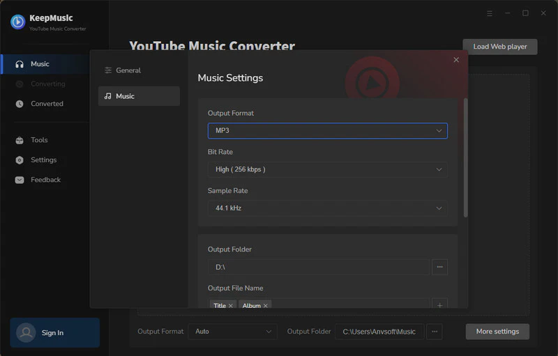 music settings