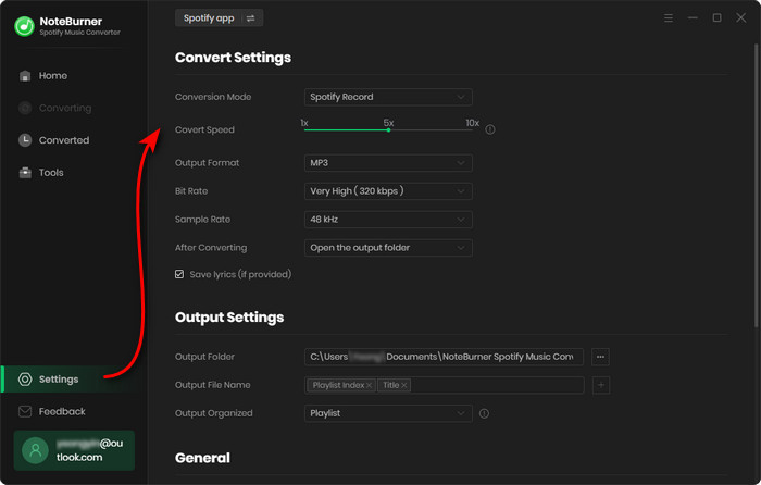 output settings